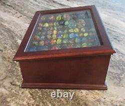 Rare Vtg Wood Fountain Pen Collector Display Case Jewelry 16 Slots Beveled Glass