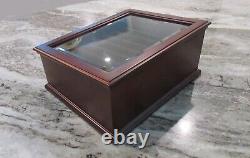 Rare Vtg Wood Fountain Pen Collector Display Case Jewelry 16 Slots Beveled Glass