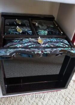 Real Mother Of Pearl Inlaid Black Lacquer Jewelry Box