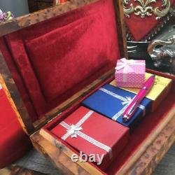Red velvet Lined Thuya wooden jewelry box, new year gift box for her and for him