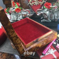 Red velvet Lined Thuya wooden jewelry box, new year gift box for her and for him