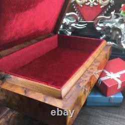 Red velvet Lined Thuya wooden jewelry box, new year gift box for her and for him