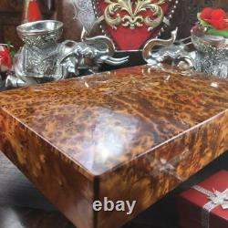 Red velvet Lined Thuya wooden jewelry box, new year gift box for her and for him