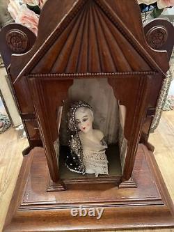 Religious Wood Carved Shrine For Santos Church Display Box Case Fabric