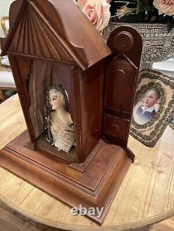 Religious Wood Carved Shrine For Santos Church Display Box Case Fabric