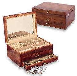 Rosewood Jewelry Chest Box Organizer Brazilian Wood Display Case Storage, Mirror
