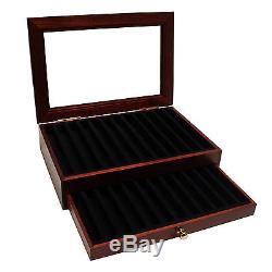 Rosewood Luxury Wood Pen with Glass Display Case, 24 Pen Capacity