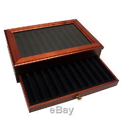 Rosewood Luxury Wood Pen with Glass Display Case, 24 Pen Capacity
