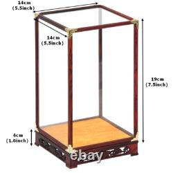 Rosewood Trim Base Display Case Transparent Glass Doll Art Jewelry Dust Cover