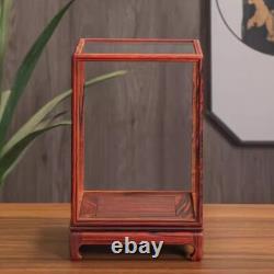 Rosewood Trim Base Glass Protection Dust Cover Doll Art Statue Display Case