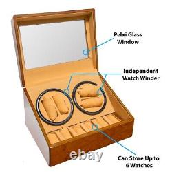 Rotation Case Walnut Wood Automatic 4 Watch Winder Display 6 watch Storage Box
