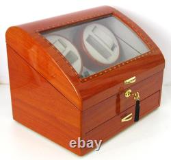 Rothenschild 4 Watch Winder 6+6 Storage Drawer Cherry Wood Display Case Open Box