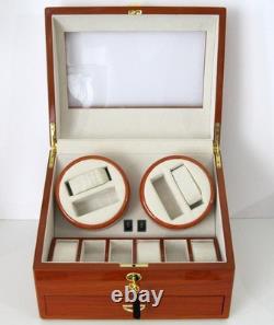 Rothenschild 4 Watch Winder 6+6 Storage Drawer Cherry Wood Display Case Open Box