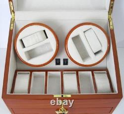Rothenschild 4 Watch Winder 6+6 Storage Drawer Cherry Wood Display Case Open Box