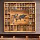 Rustic Wood Shot Glass Display Case With World Map, 46 Slots, 29x26 Inch