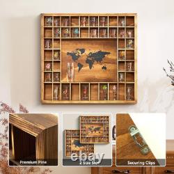 Rustic Wood Shot Glass Display Case with World Map, 46 Slots, 29x26 Inch Rustic Wood Shot Glass Display Case with World Map, 46 Slots, 29x26 Inch