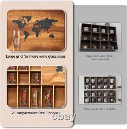 Rustic Wood Shot Glass Display Case with World Map, 46 Slots, 29x26 Inch Rustic Wood Shot Glass Display Case with World Map, 46 Slots, 29x26 Inch