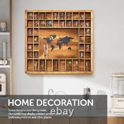 Rustic Wood Shot Glass Display Case with World Map, 46 Slots, 29x26 Inch