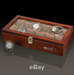 SOKI Brown Solid Walnut Wood Watch Box for 12 Watches Display Case