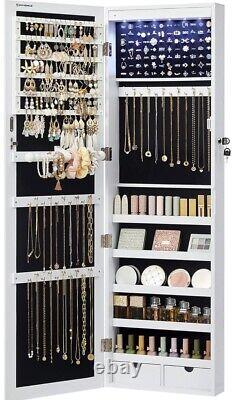 SONGMICS LED Mirror Jewelry Cabinet Wall/Door Mounted, Lockable, 2 Drawers