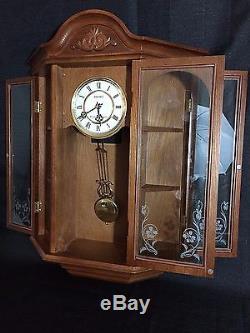 Seiko Curio Display Oak Cabinet Wall Clock Case Glass Shelves Miniature Storage