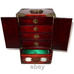 Shanghai Made in China Jade Wooden Jewelry Box with 5 Storage Shelves 7 3/8 x 11