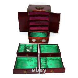 Shanghai Made in China Jade Wooden Jewelry Box with 5 Storage Shelves 7 3/8 x 11