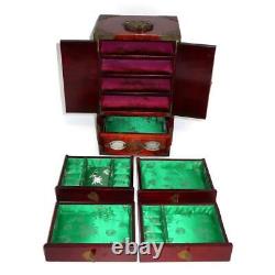 Shanghai Made in China Jade Wooden Jewelry Box with 5 Storage Shelves 7 3/8 x 11