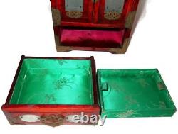 Shanghai Made in China Jade Wooden Jewelry Box with 5 Storage Shelves 7 3/8 x 11