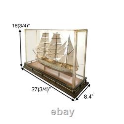 Ship Model in Glass and Wood Display Case Vintage Nautical Maritime Decor