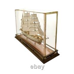 Ship Model in Glass and Wood Display Case Vintage Nautical Maritime Decor