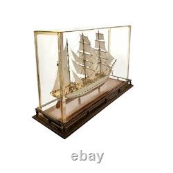 Ship Model in Glass and Wood Display Case Vintage Nautical Maritime Decor