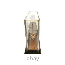 Ship Model in Glass and Wood Display Case Vintage Nautical Maritime Decor
