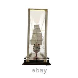 Ship Model in Glass and Wood Display Case Vintage Nautical Maritime Decor