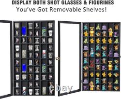 Shot Glass Display Case Large Wooden Cabinet Rack Holder Wall Mounted Black Shad