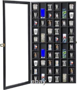Shot Glass Display Case Large Wooden Cabinet Rack Holder Wall Mounted Black Shad