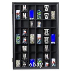Shot Glass Storage Display Case 36-Slot Lockable Wooden Cabinet Rack Holder