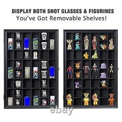 Shot Glass Storage Display Case 36-Slot Lockable Wooden Cabinet Rack Holder