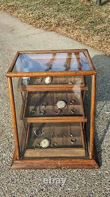 Small Antique Countertop Display Case Oak Wood Store Glass Watch Jewelry Chicago