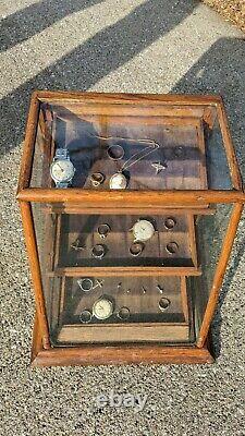 Small Antique Countertop Display Case Oak Wood Store Glass Watch Jewelry Chicago