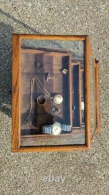 Small Antique Countertop Display Case Oak Wood Store Glass Watch Jewelry Chicago