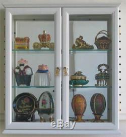 Small Wall Mounted Curio Cabinet / Wall Display Case with glass door White Wood