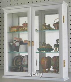 Small Wall Mounted Curio Cabinet / Wall Display Case with glass door White Wood