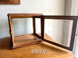 Small Wooden & Glass Display Case Distressed Countertop Display Case