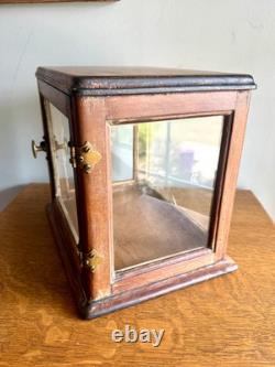 Small Wooden & Glass Display Case Distressed Countertop Display Case