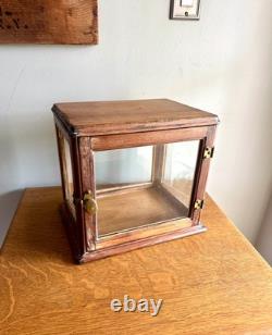 Small Wooden & Glass Display Case Distressed Countertop Display Case