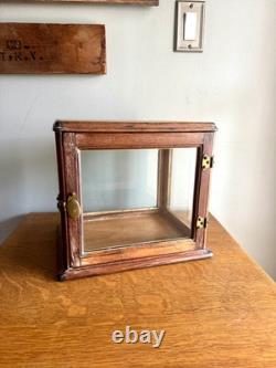 Small Wooden & Glass Display Case Distressed Countertop Display Case