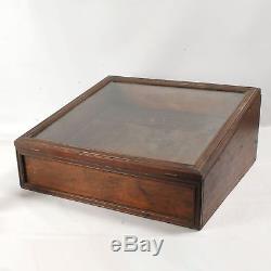 Small walnut slanted table top jewelry showcase storage Antique Vintage Wood