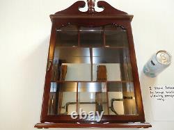 Solid Cherry Wood Mirror Glass Curio Cabinet Wall Mount Hanging Display Case Vtg