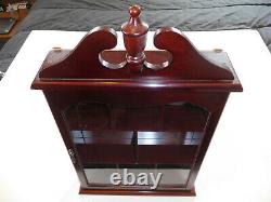 Solid Cherry Wood Mirror Glass Curio Cabinet Wall Mount Hanging Display Case Vtg